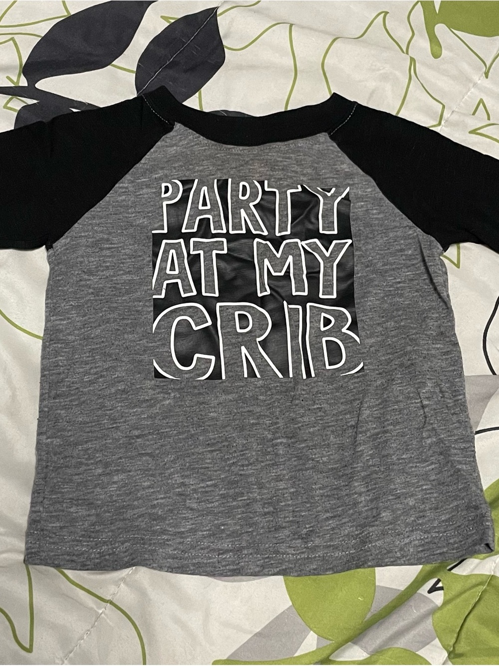 okie dokie Gray & Black Raglan Tee with "Party At My Crib" Graphic Size 12M